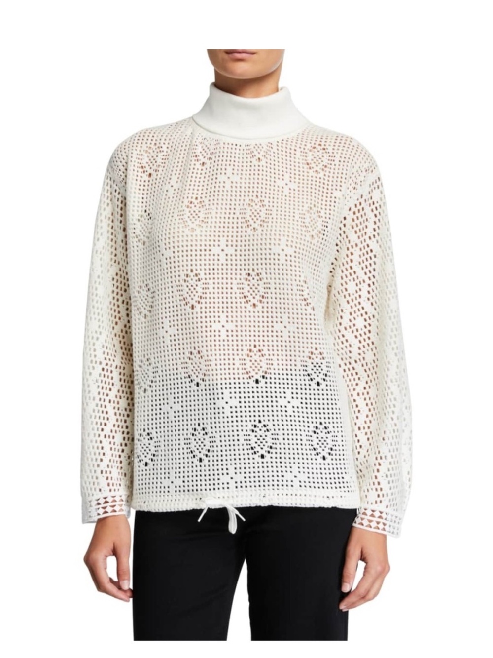 See By Chloe Cream Open-Knit Turtleneck Sweater
